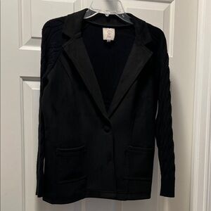 Sioni Black Blazer with Knit Sleeves